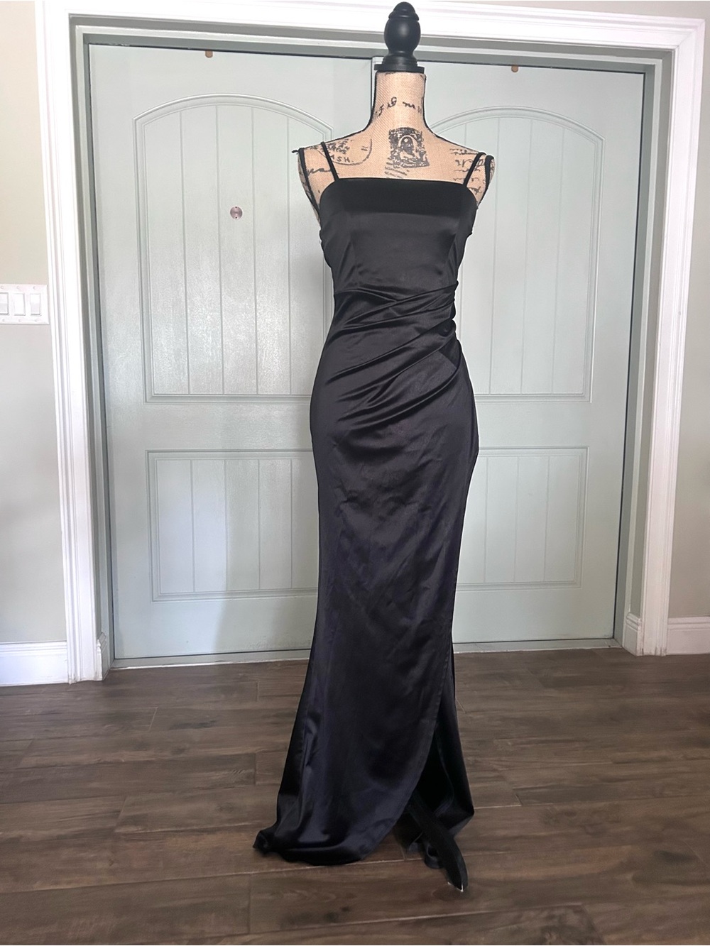 Emerald Sundae Black Satin Maxi Slip Dress